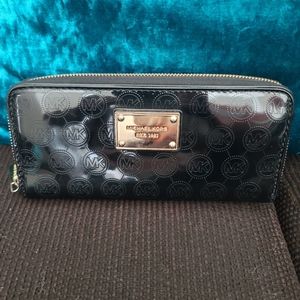 COPY - Patent Leather MK Logo Embossed Full Zip Around Wallet